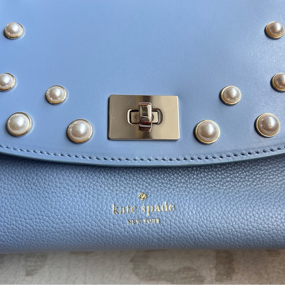 Kate Spade Serrano Place Pearl Shonna Baby Blue Leather Turnlock Flap Crossbody - Picture 9 of 13